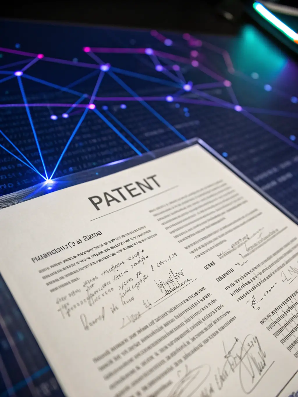 A close-up shot of a complex technical drawing, symbolizing the intricacies of patent law and the detailed work involved in securing a patent for an invention.