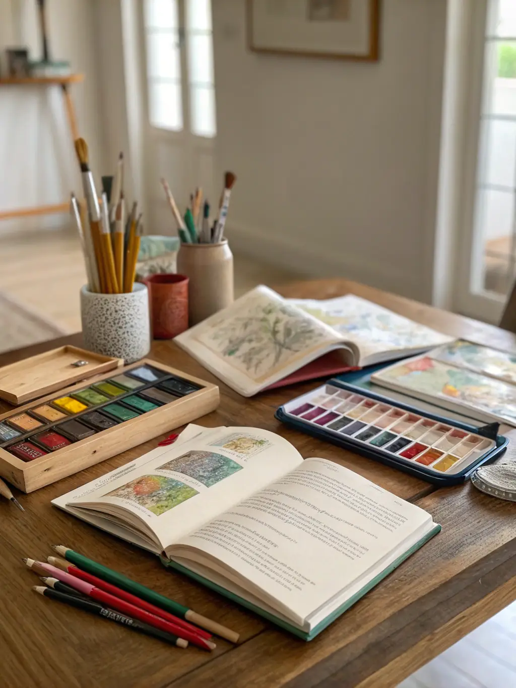 A collection of creative works, including a book, a song, and a digital artwork, symbolizing the diverse range of works that can be protected by copyright law.